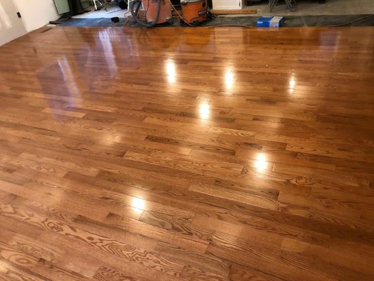Red oak sanded and finished to a high gloss