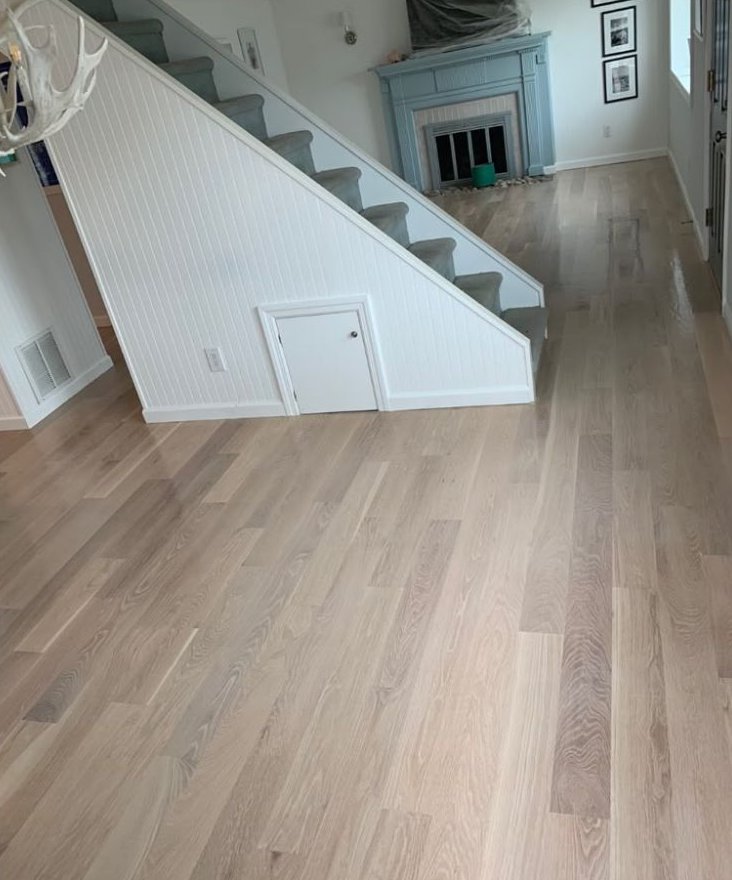 Natural light oak floor after sanding and refinishing